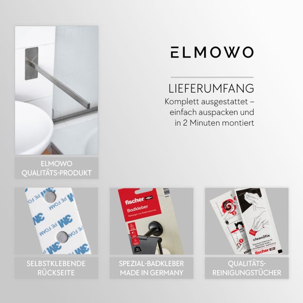 ELMOWO Badzubehör Montageset mit Fischer Spezial Badkleber, selbstklebender Rückseite und Reinigungstüchern für einfache Montage.
