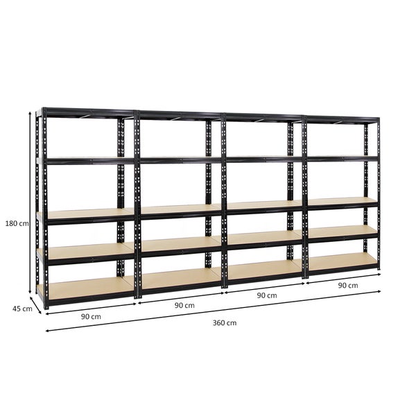 PROREGAL Mega Deal 4x Schwerlastregal Tiger HxBxT 180 x 90 x 45 cm Fachlast 265 kg 5-Ebenen Schwarz