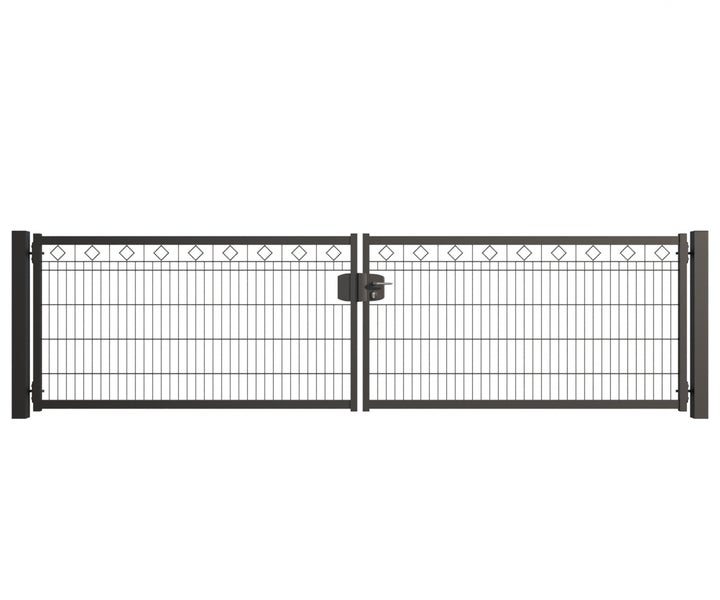 Doppelflügeltor aus Metall mit Gittermuster