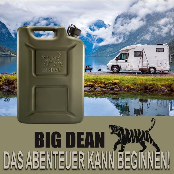 BigDean Benzinkanister 20L in Olivgrün mit flexiblem Ausgießer - Kraftstoffkanister für Benzin & Diesel - Kanister Dieselkanister Reservekanister - Made in Germany