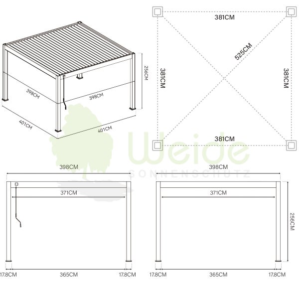 Weide Deluxe Plus Aluminium Pavillon 4 x 4 M Weiß Pergola Freistehend