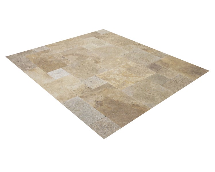 Wohnrausch Travertin Fliesen SUNLIGHT GOLD Römischer Verband 1,2 cm, getrommelt, gelb, beige