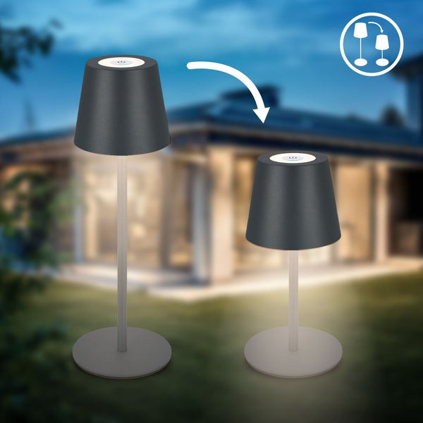 Tischlampe - 3W, 300lm, akku, led, dimmbar, warmweiß, anthrazit