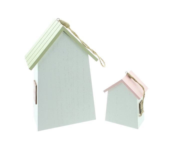 FRANK FLECHTWAREN|Dekohänger Vogelhaus, 2er Set, 8 x 5 x 11 cm, 14 x 7 x 21,5 cm, HOLZ, JUTE