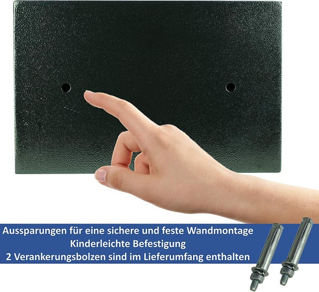 JUNG Safe-Alarm Elektronischer Tresor 14L, Möbeltresor mit Zahlenschloss + 2 Notschlüsseln, Kompakt 31x20x20 cm, 3,8 kg, Doppelstahlbolzen Sicherheitsbox für Hotel, Büro und Heim, Schwarz