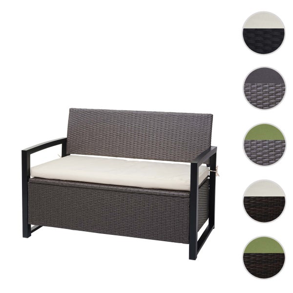 Gartenbank mit Sitztruhe aus Polyrattan Geflecht inklusive Sitzkissen und Metallgestell