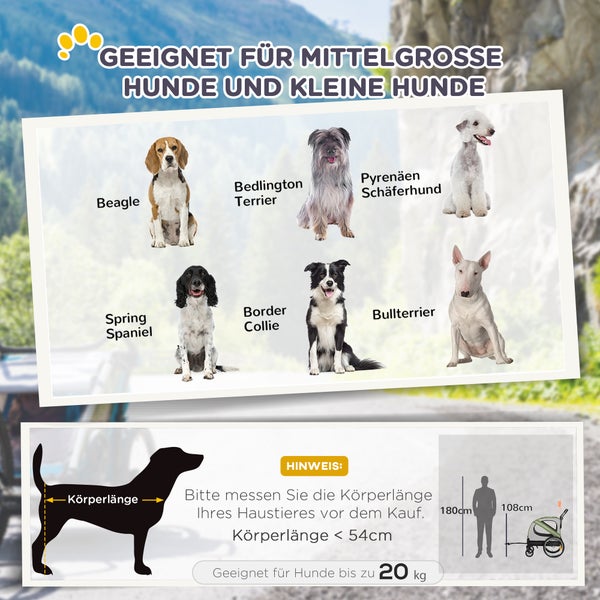 PawHut 2-in-1 Hundeanhänger & Hundebuggy, Hundefahrradanhänger Fahrradanhänger, Hundewagen mit Reflektoren für Mittelgroße Hunde bis 20 kg, Oxford-Gewebe, Grün