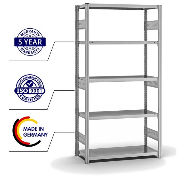 PROREGAL Fachbodenregal Stecksystem T-Profil Heavy-Duty Grundregal HxBxT 200 x 100 x 40 cm 5 Ebenen Fachlast 315 kg Beidseitig Nutzbar Verzinkt