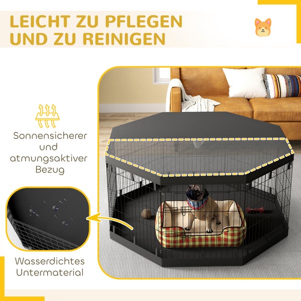 PawHut Welpenauslauf, Welpenlaufstall mit Türen, Fenster, Laufgitter mit Atmungsaktiv Netz, für kleine & mittelgroße Hunde unter 20 kg, Indoor & Outdoor, 159 x 159 x 76 cm, Schwarz