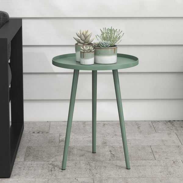 Outsunny Beistelltisch Garten, wetterfester Gartentisch mit erhöhtem Rand, Balkontisch aus Stahl, runder Kaffeetisch 20kg belastbar, Ø40x50H cm, Sofatisch für Outdoor Indoor Balkon Terrasse Grün