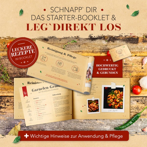 KRUSTENZAUBER 36cm Gusseisen Wok Induktion - Wokpfanne mit Wokwender - Ideal für Gasgrill, Herd, Ofen, als Paella Pfanne Gusseisen, Gusseisenpfanne Induktionsgeeignet für Stir Fry oder Sac Tava