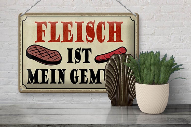 Blechschild Spruch 30x20cm Fleisch ist mein Gemüse Grill