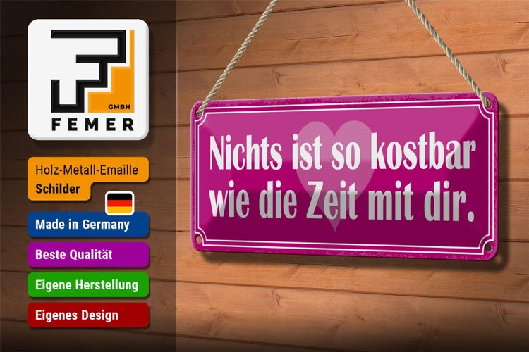 Blechschild Spruch 27x10cm Zeit mit dir ist so kostbar Herz Dekoration