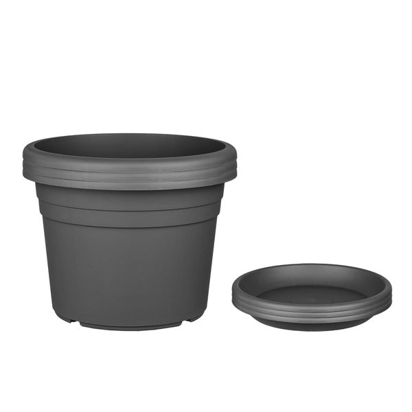 3x Blumentopf Ø 40 cm Farbe Anthrazit & Untersetzer Kunststoff Pflanztopf Containertopf Übertopf Pflanzkübel rund 40 x 28 cm Blumentöpfe