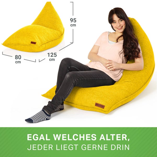 Green Bean Sitzsack Triangle 150x100x100cm mit 220 Liter EPS-Perlen Füllung - Kuschelig Weich Waschbar - Drinnen Stoff Bodenkissen Liegekissen Sitzkissen - Gelb