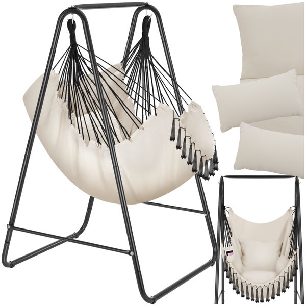 Hängesessel tectake Alison 85 x 100 x 154,5 cm 3 extra dicke Kissen beige
