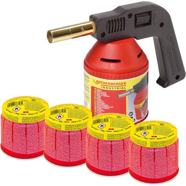 ROTHENBERGER Industrial RoFlame Premium Lötlampe 1.750 °C inkl. 4x C200 Kartusche 330 ml mit ILL System - 1000000981