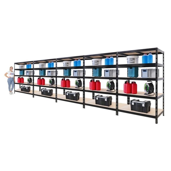 PROREGAL Mega Deal | 5X Schwerlastregal Tiger | HxBxT 180x120x60cm | Fachlast 265kg | Schwarz