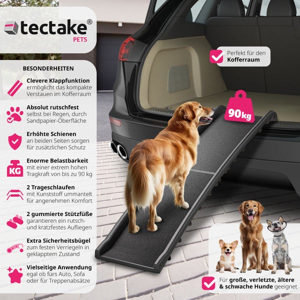 Hunderampe tectake Paw Step 155 x 40 x 14 cm klappbar und rutschfest schwarz