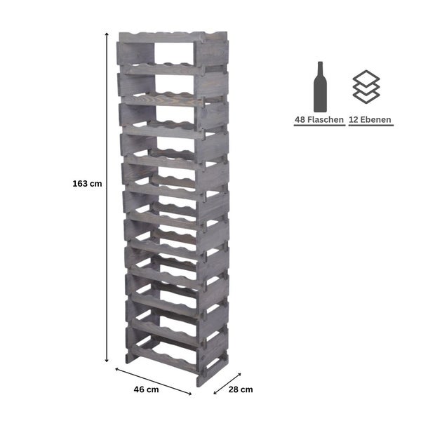 Weinregal VINOTECA FLEX PRO HxBxT 163x46x28cm 48 Flaschen auf 12 Ebenen Massives Kiefernholz Grau