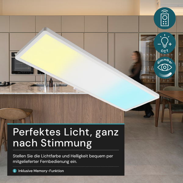 LED-Panel mit einstellbarer Lichtfarbe und Dimmfunktion in moderner Küche