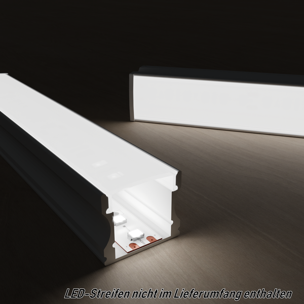 TIVENDIS Led Alu Profil 2 m AH Komplett Set für Strip / Streifen bis 12 mm breit | Abdeckung satiniert milchig, Endkappen, Befestigungclips | U-Form Aufputz Deckenleiste Wandprofil eloxiert