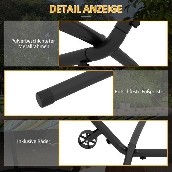 Outsunny Hängemattengestell Outdoor aus Stahl 90 x 120 x 115 cm Hängemattenständer mit Tragetasche Haken Hängematte Gestell bis 220 kg für Garten Strand Camping Schwarz
