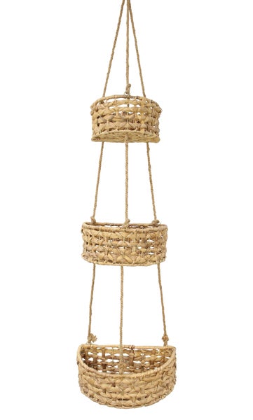 FRANK FLECHTWAREN | Hänge-Etagere Wasserhyazinthe, WASSERHYAZINTHE, METALL, HANF, 30 x 18 x 10 cm, 25 x 15 x 10 cm, 20 x 12 x 10 cm, GH 90 cm