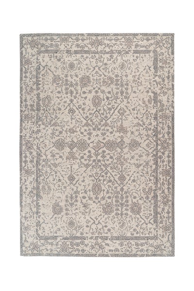 Rechteckiger Teppich mit orientalischem Muster im Vintage-Stil, Kurzflor, beige und grau.