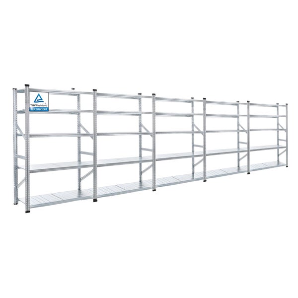 PROREGAL Fachbodenregal Stecksystem Proximo Komplettregal HxBxT 200 x 600 x 50 cm 5 Ebenen Fachlast 200 kg Beidseitig Nutzbar Verzinkt