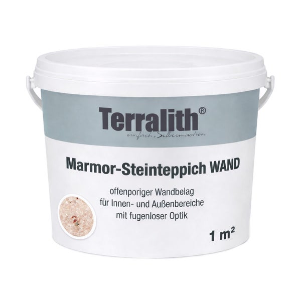 Terralith Marmor-Steinteppich Wand, offenporiger Wandbelag für innen und außen, fugenlose Optik, 1 Quadratmeter.