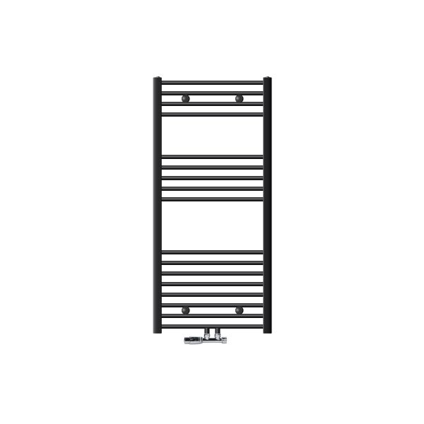 ECD Germany Badheizkörper Mittelanschluss 600 x 1200 mm Anthrazit gerade mit Anschlussgarnitur inkl. Thermostat Eck Wand Anthrazit Heizkörper Heizung Handtuchwärmer Handtuchtrockner Handtuchheizkörper