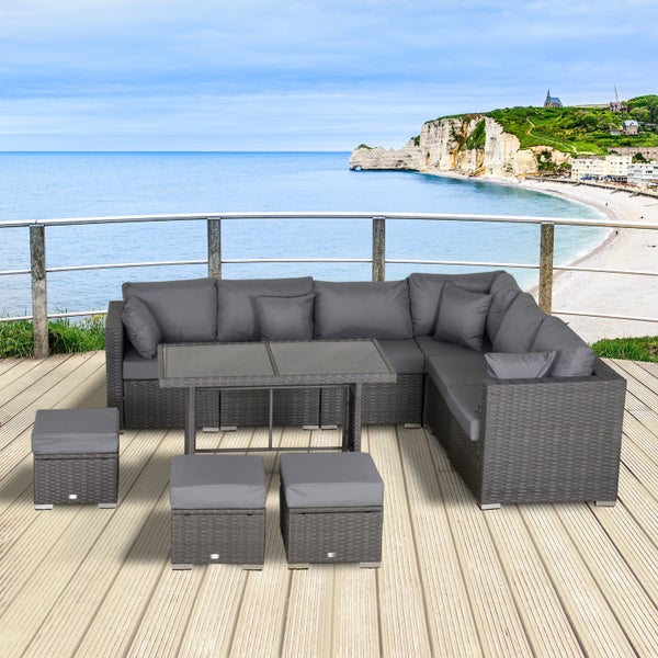 Outsunny Gartengarnitur, 120L x 68B x 73H cm, Stahlrahmen, PE-Rattan, Polyester, dunkelgrau