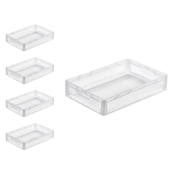 PROREGAL SparSet 5x Transparenter Eurobehälter LightLine mit Offenem Griff HxBxT 12 x 40 x 60 cm 2,4 Liter Eurobox Transportbox