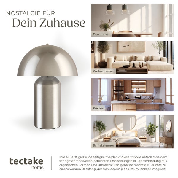 tectake Kade Kleine Retro-Tischlampe Kade, dimmbar  25 x 34 cm Nickel matt
