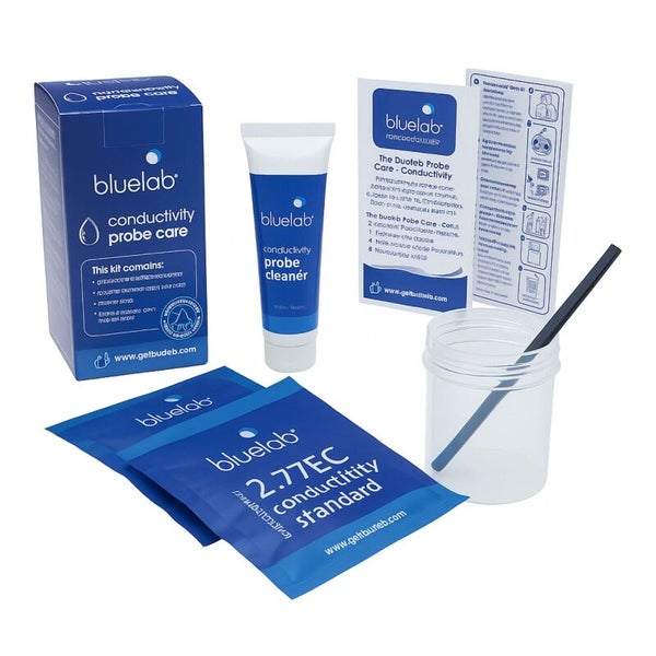 Bluelab Conductivity Probe Care Set mit Reiniger, Standardlösung, Becher, Rührstab und Anleitung