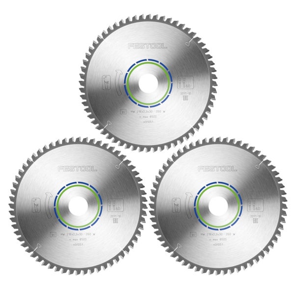 Festool Spezial Kreissägeblatt Set 3x HW 216 x 30 x 2,3 mm W60 ( 3x 491051 ) 216 mm 60 Zähne
