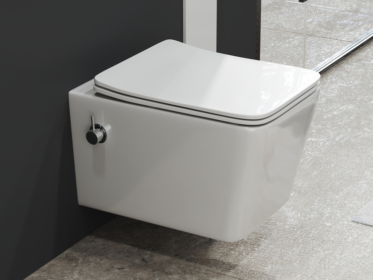 Aqua Bagno Design Hänge-Dusch-WC Delta 2.0 – Spülrandlos – mit Bidetfunktion – Softclose-Sitz