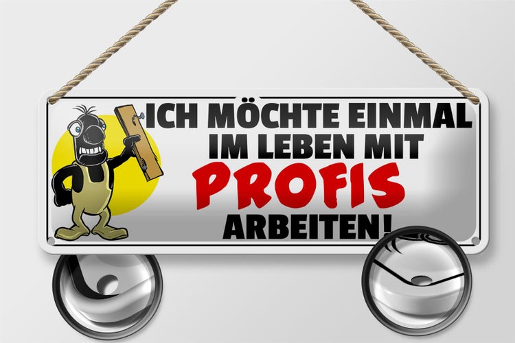 Blechschild Spruch 27x10cm Einmal mit Profis arbeiten Dekoration