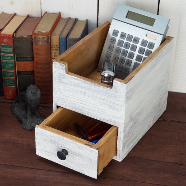 Organizer File Mahagoni Massivholz, 1 Fach, 1 Schublade Weiß-natur