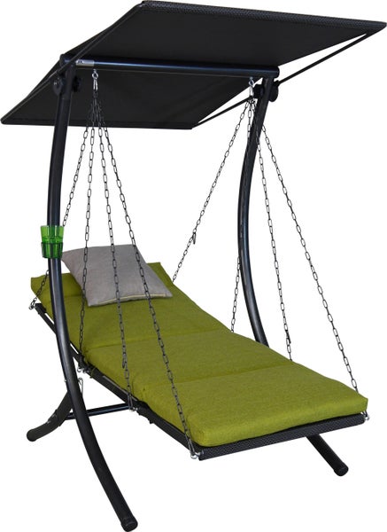 Hängeliege mit Sonnendach, Kettenaufhängung und Kissen