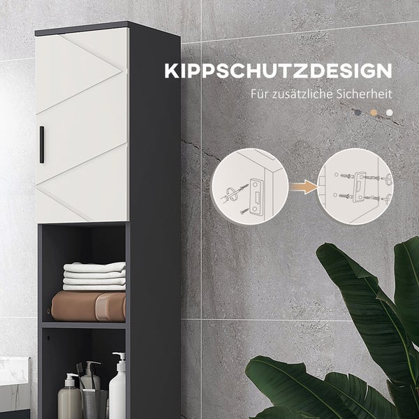 kleankin Badezimmerschrank schmal, Hochschrank Toilettenschrank mit Verstellbar Regal und 2 offenen Fächern, Badschrank für kleine Räume Badezimmer, Wohnzimmer 30 x 30 x 183 cm Grau