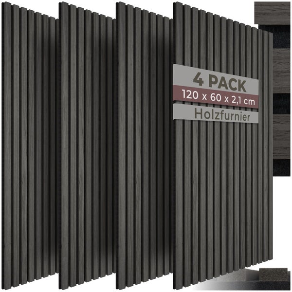 4er Pack Akustikpaneele mit Holzfurnier, 120 mal 60 mal 2,1 Zentimeter.