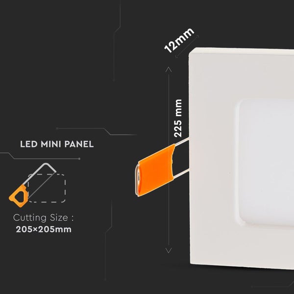 LED Mini Panel mit den Massen 225 x 225 mm und einer Schnittgrösse von 205 x 205 mm