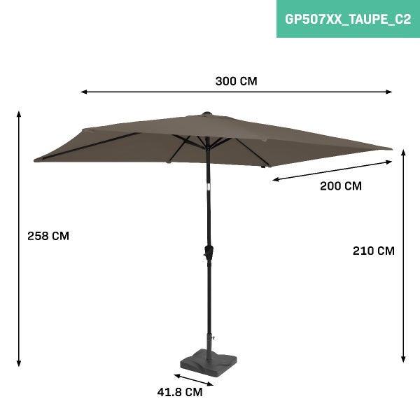 VONROC Sonnenschirm rechteckig 200x300 - Rechteckiger Sonnenschirm für Terasse, Garten, Balkon, Gastro - Knickbar, Kurbel, Wetterfest - Rapallo (Taupe_Set)