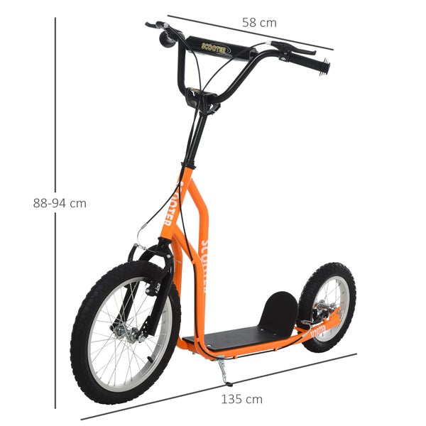 HOMCOM Kinderroller, 135L x 58B x 88-94H cm, Stahl, Aluminium, Gummi, Orange