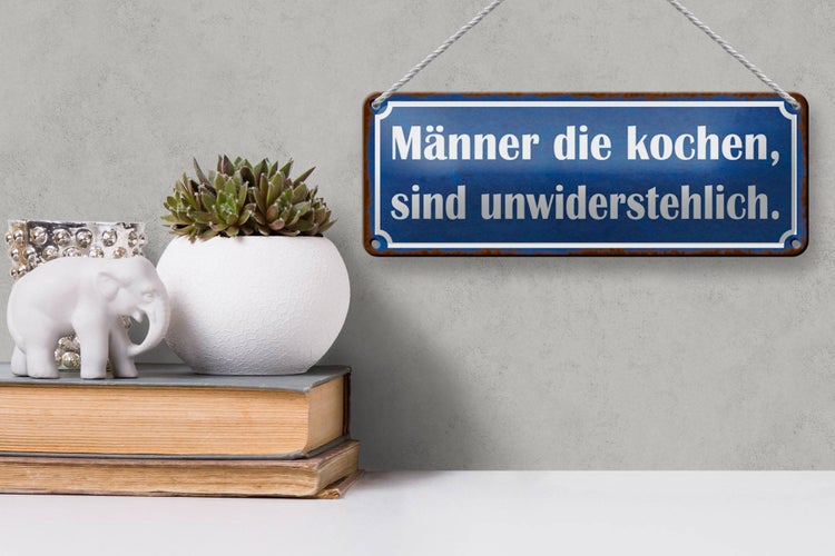 Blechschild Spruch 27x10cm Männer kochen unwiderstehlich Dekoration