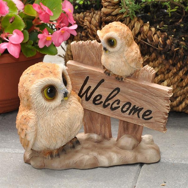 Gartenfigur Dekofigur Eulen Willkommen