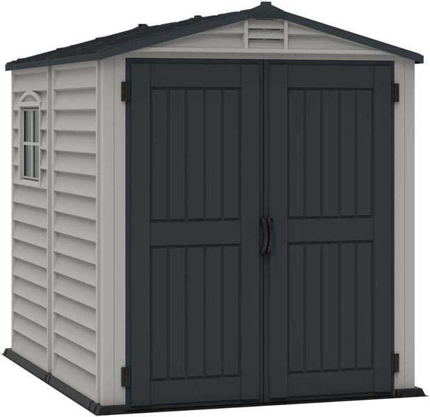 DURAMAX Kunststoff-Gerätehaus 1,8x1,8m Gerätehaus aus Kunststoff in Grau, Geräteschrank mit 4 mm Wandstärke Gartenhaus