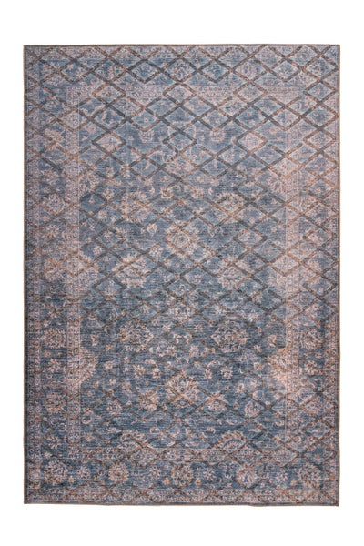 Rechteckiger Webteppich mit orientalischem Rautenmuster und Vintage Optik für den Wohnbereich.